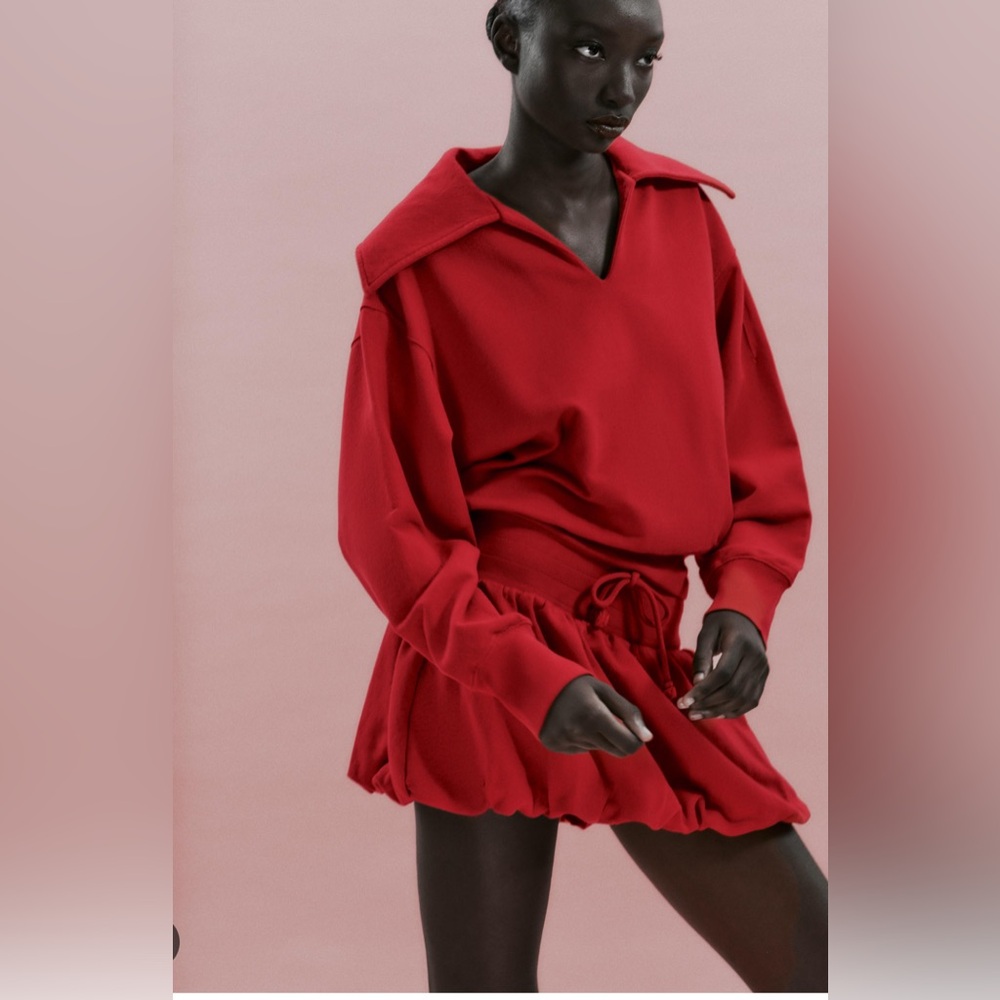 Zara Red Collared Long Sleeve sweatshirt NWT